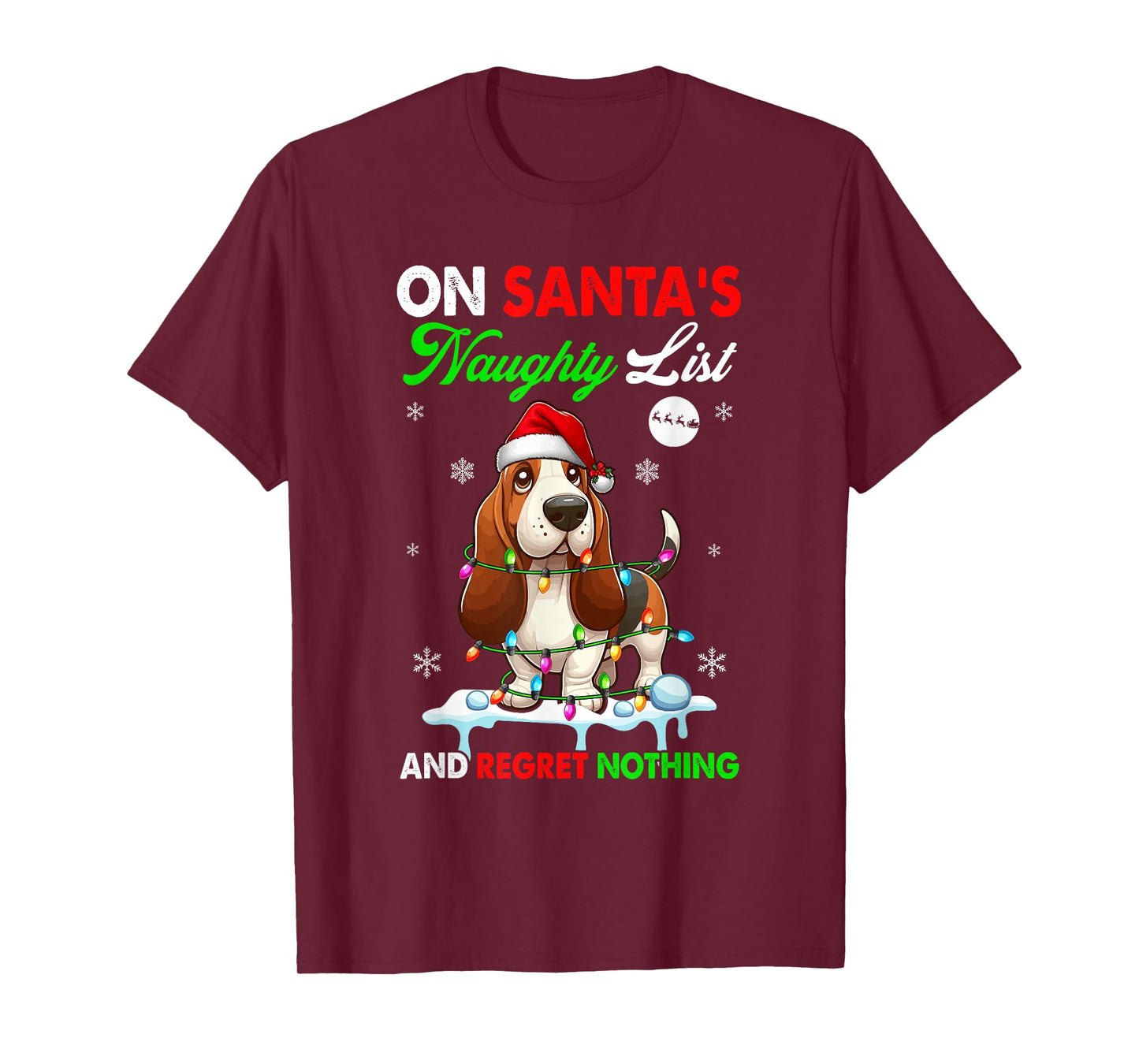 On Santa's Xmas Naughty List Regret Nothing Basset Hound T-Shirt