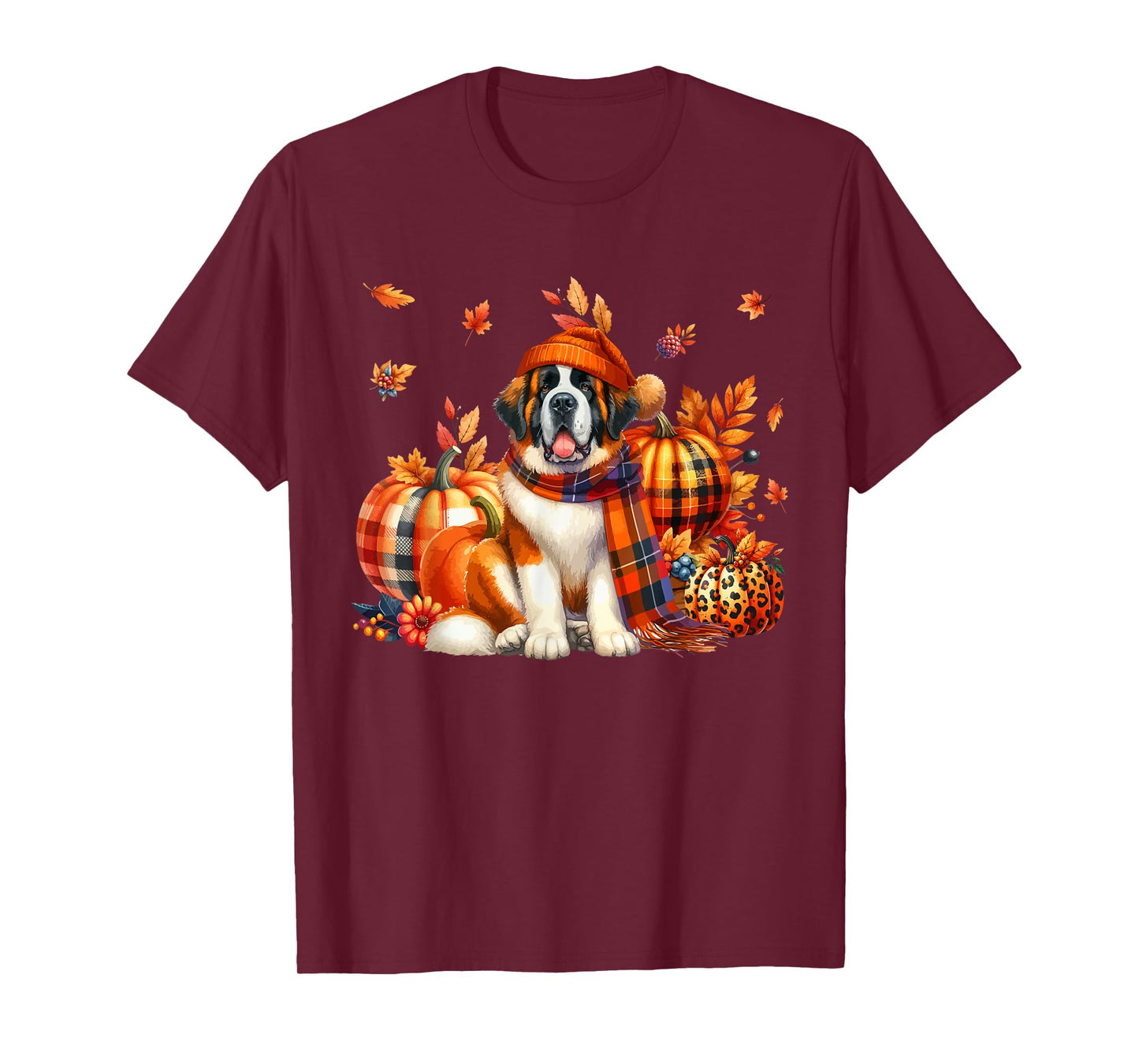 St. Bernard Thanksgiving Leopard Pumpkins Fall Leaves Lover T-Shirt