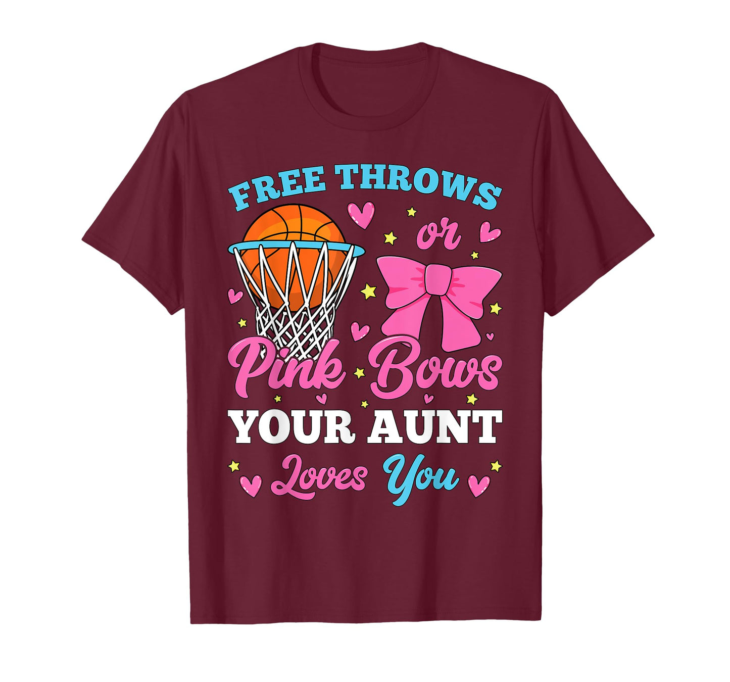 Free Throws or Pink Bows Aunt Loves You Gender Reveal T-Shirt