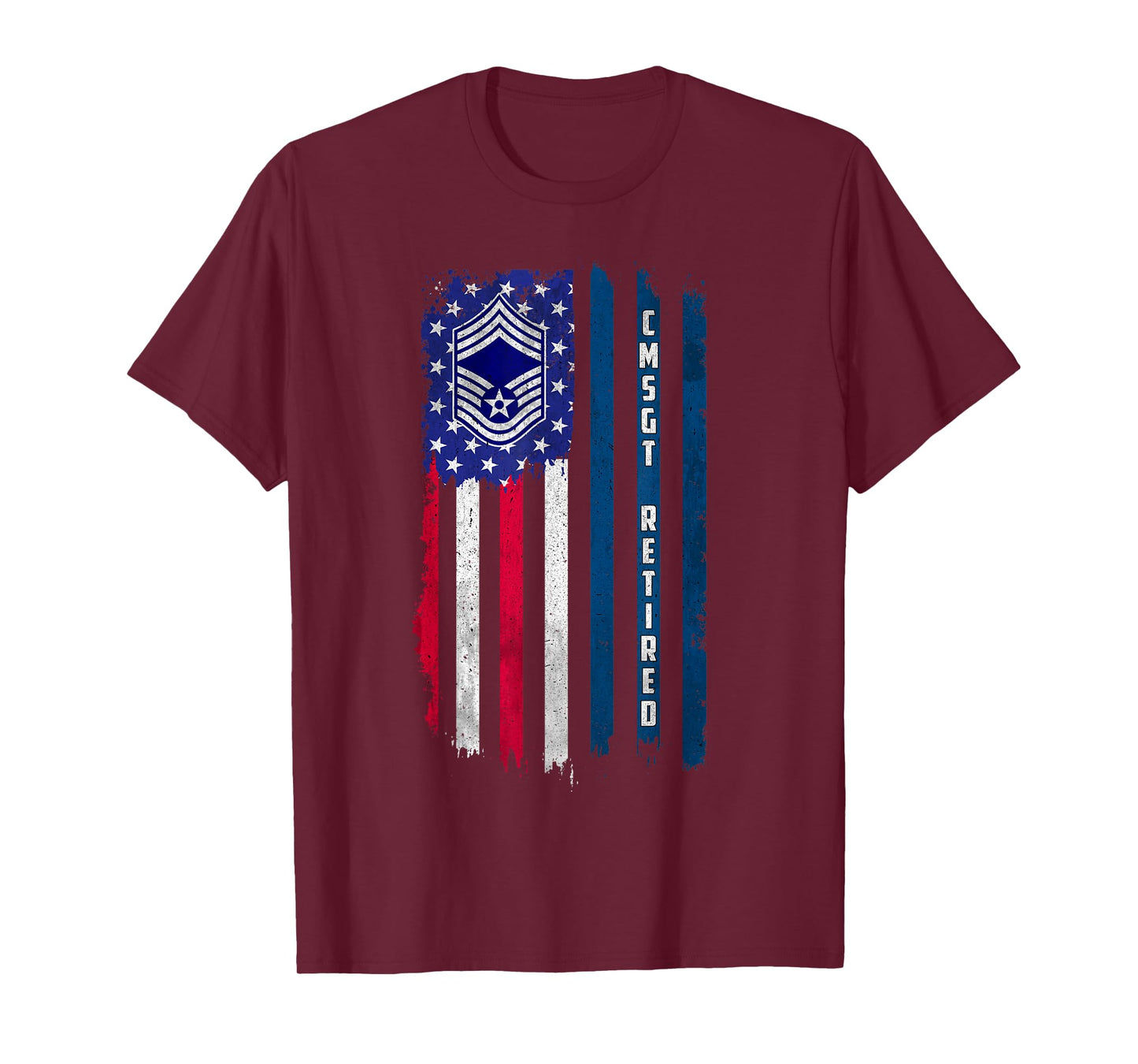 Retired E-9 Chief Master Sergeant CMSgt Rank American Flag T-Shirt