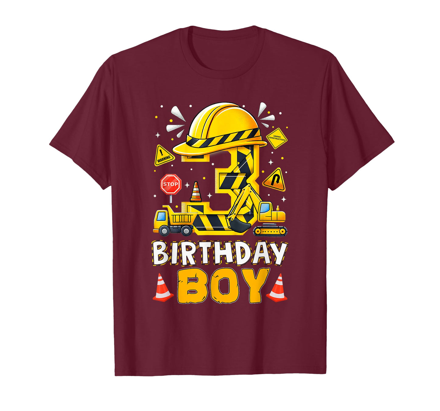 Construction 3 Year Old Birthday Boy 3rd Birthday Excavator T-Shirt