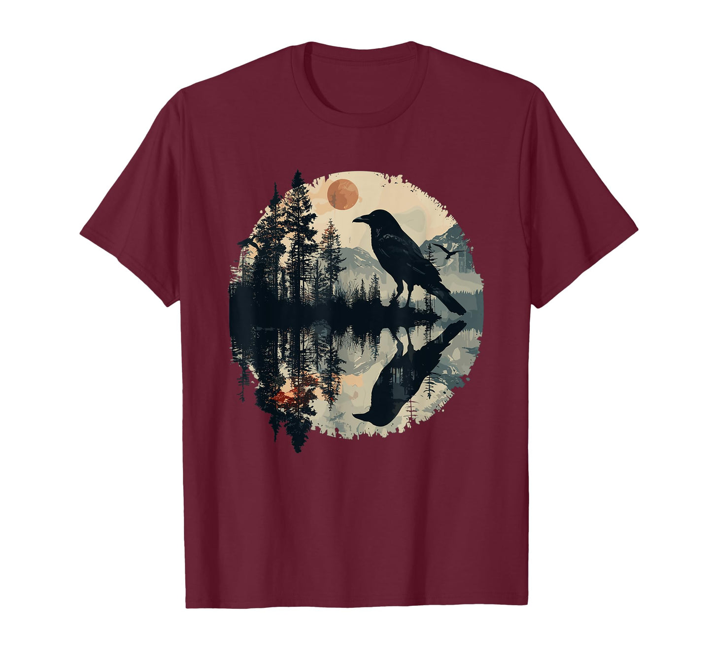 Black Raven Reflection Crow Nature Art T-Shirt