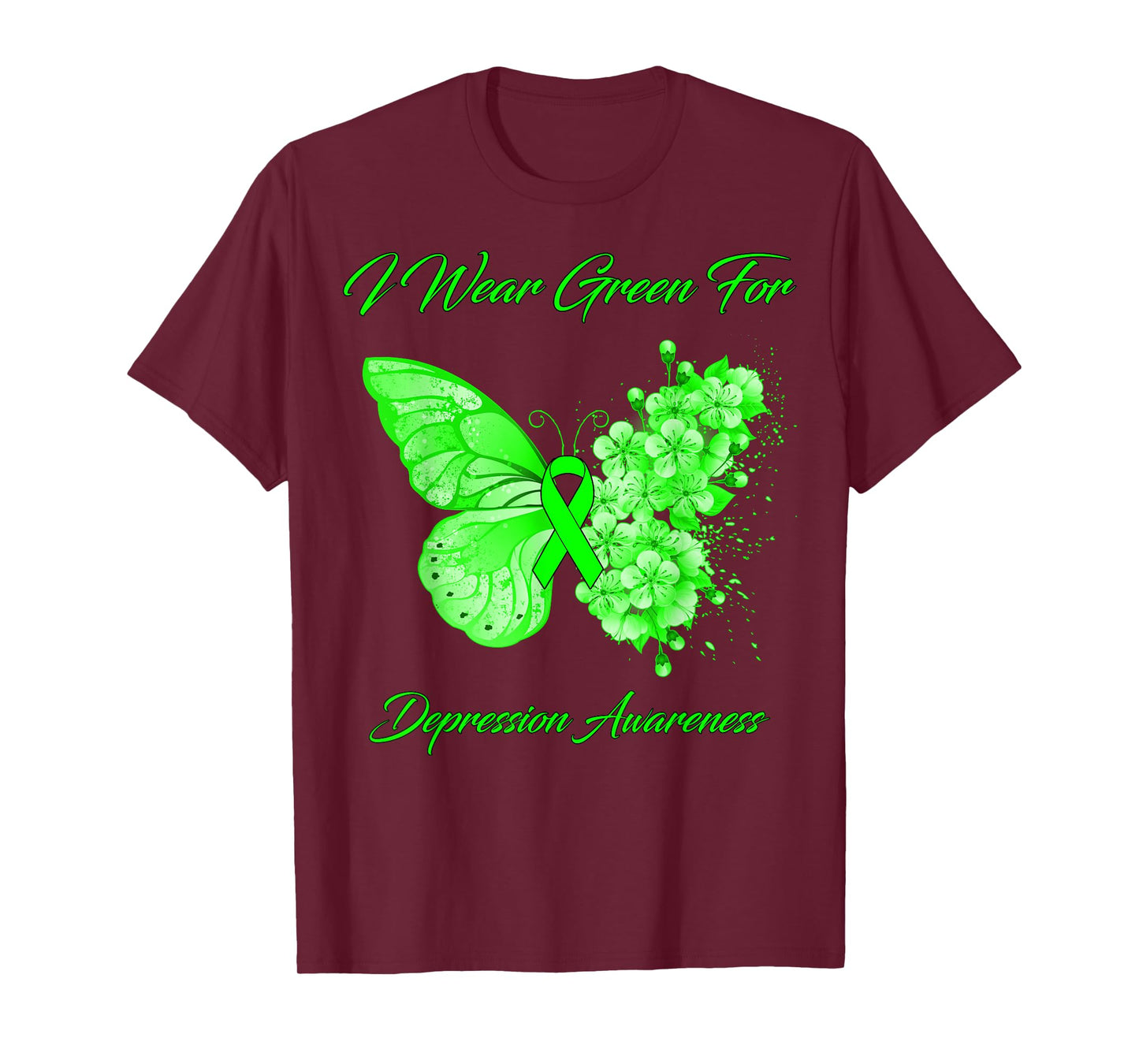 Butterfly I Wear Green For Depression Awareness T-Shirt