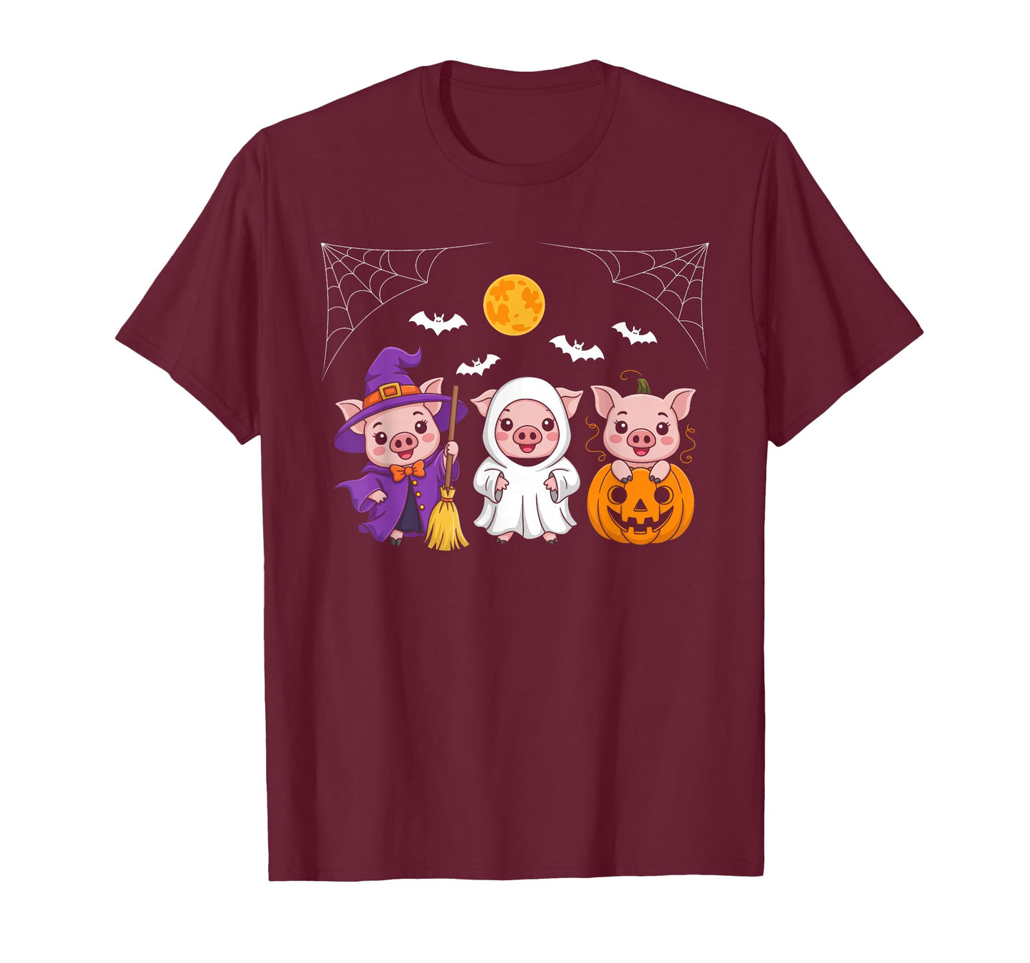 Three Halloween Pigs Cosplay Witch Boo Carved Pumpkin T-Shirt