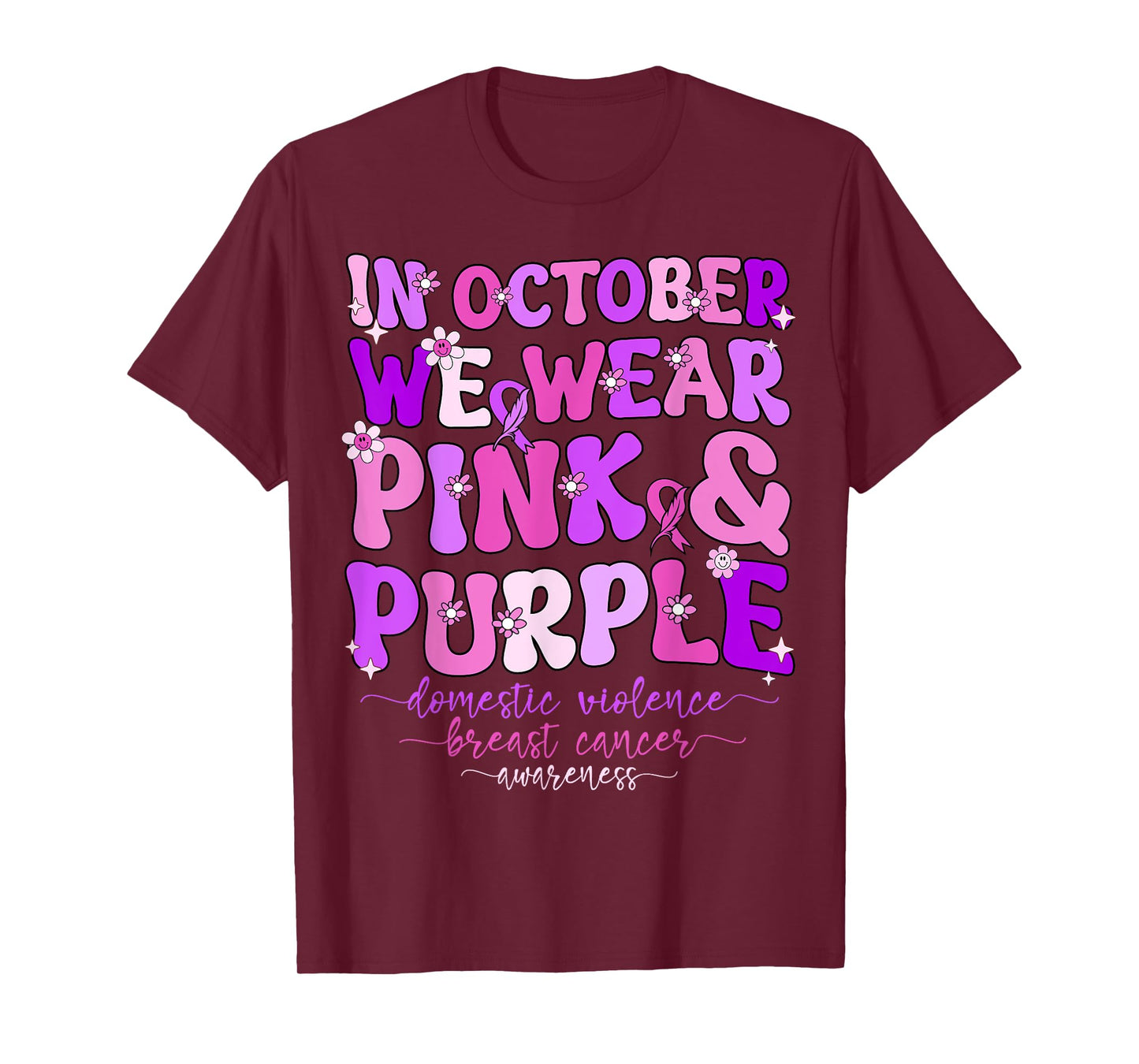Groovy Domestic Violence And Breast Cancer Awareness Month T-Shirt