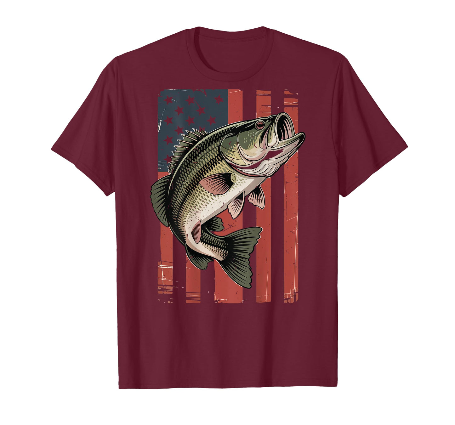 On-Back American Flag Bass Fishing 4th July Men Boy Graphic T-Shirt