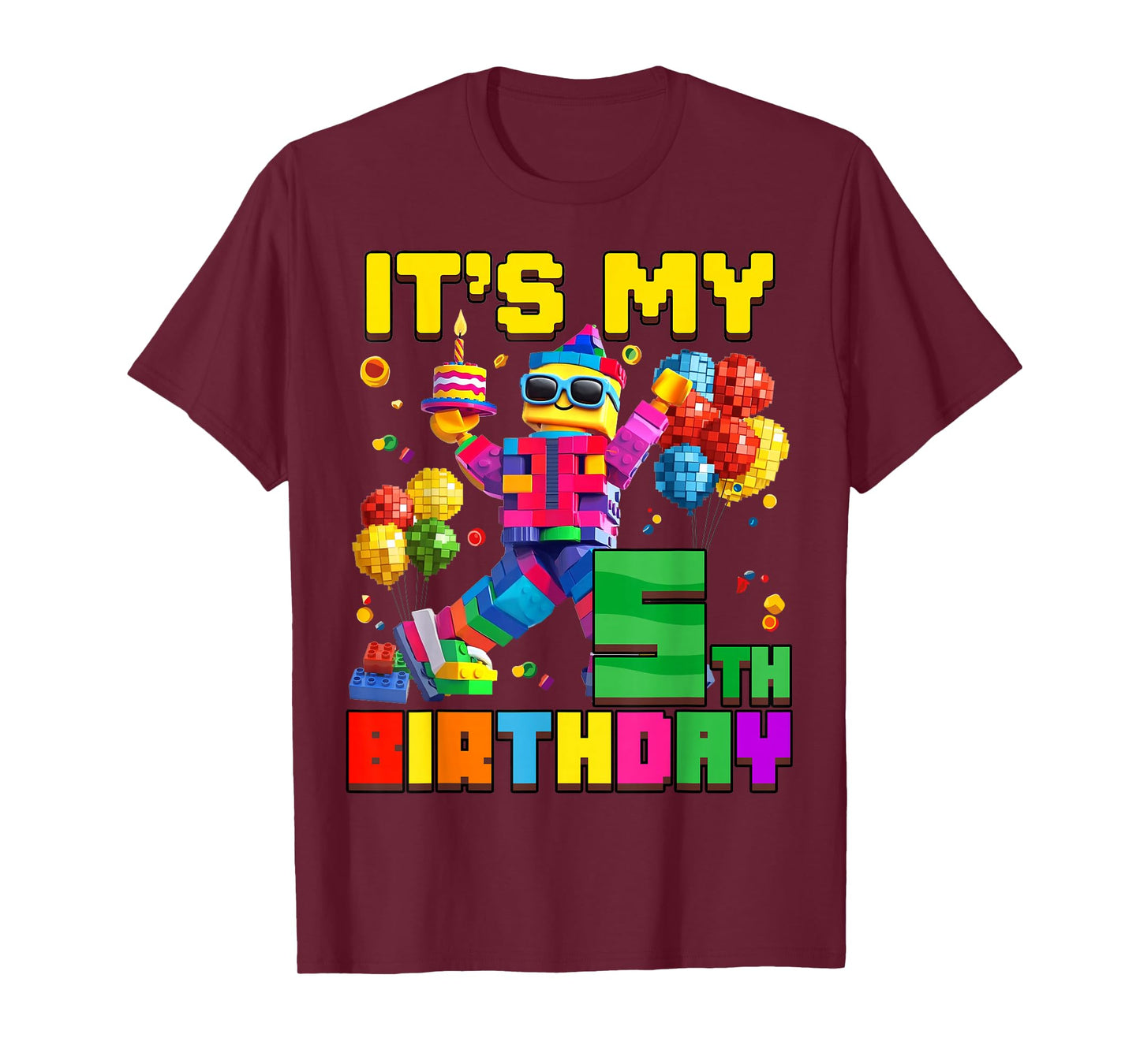 Its My 5th Fifth Birthday Building Brick 5 Years Old Boys T-Shirt