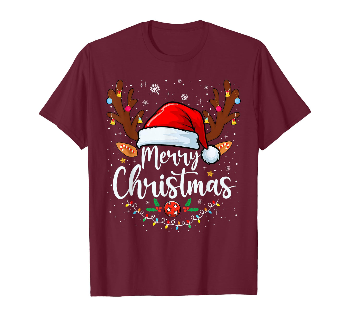 Merry Christmas Red Santa Hat Reindeer Xmas Matching Family T-Shirt
