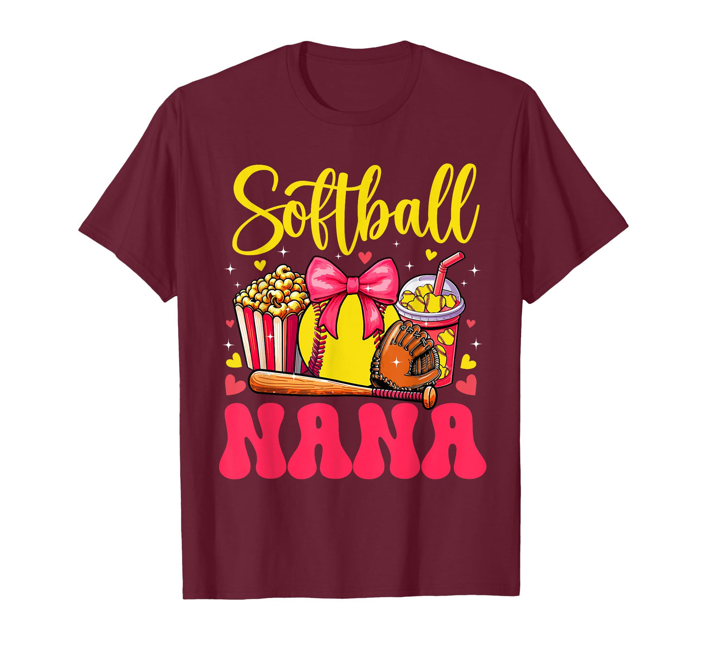 Softball Lover Nana Mother's Day Bow Tie Cute Fan Player T-Shirt