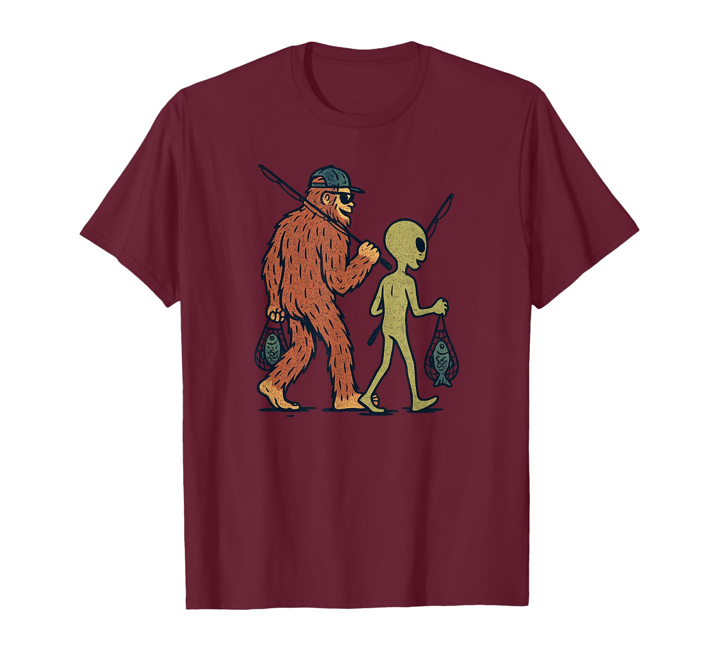 Sasquatch Fishing Vintage Funny Fishing T-Shirt