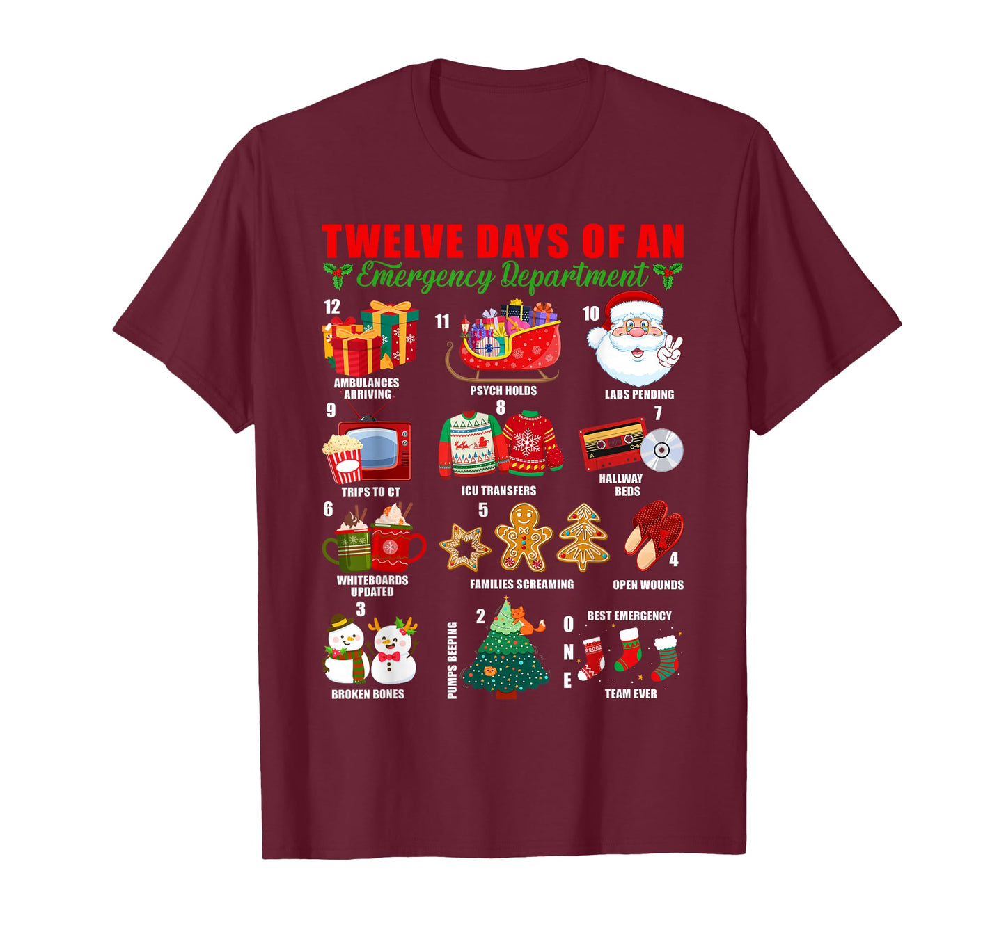 Twelve Days of an Emergency Department ED Nurse Christmas T-Shirt