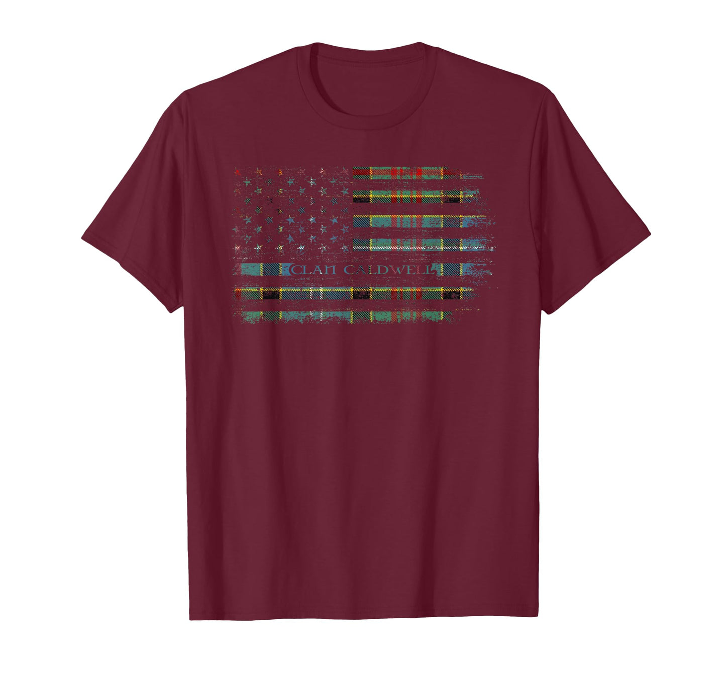 Clan Caldwell Scottish tartan US flag kilt Scotland T-Shirt