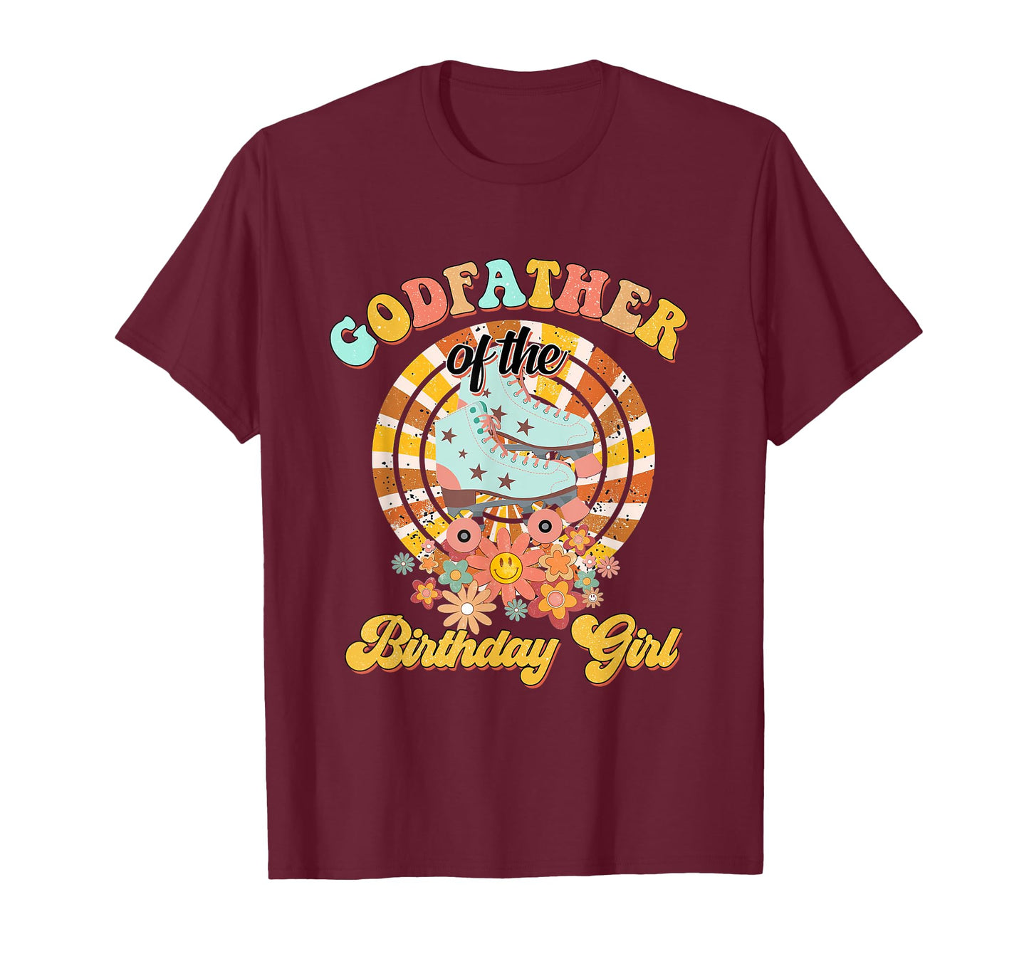 Mens Godfather Of The Birthday Girl Rolling Skate Retro groovy T-Shirt