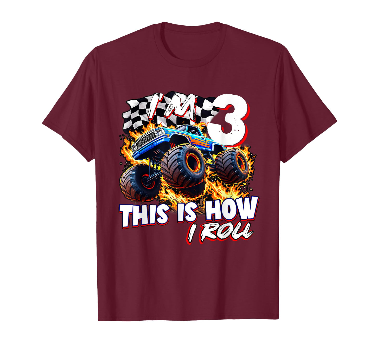 Funny 3 Year Old Birthday Boy Monster Truck 3rd Bday Kids T-Shirt