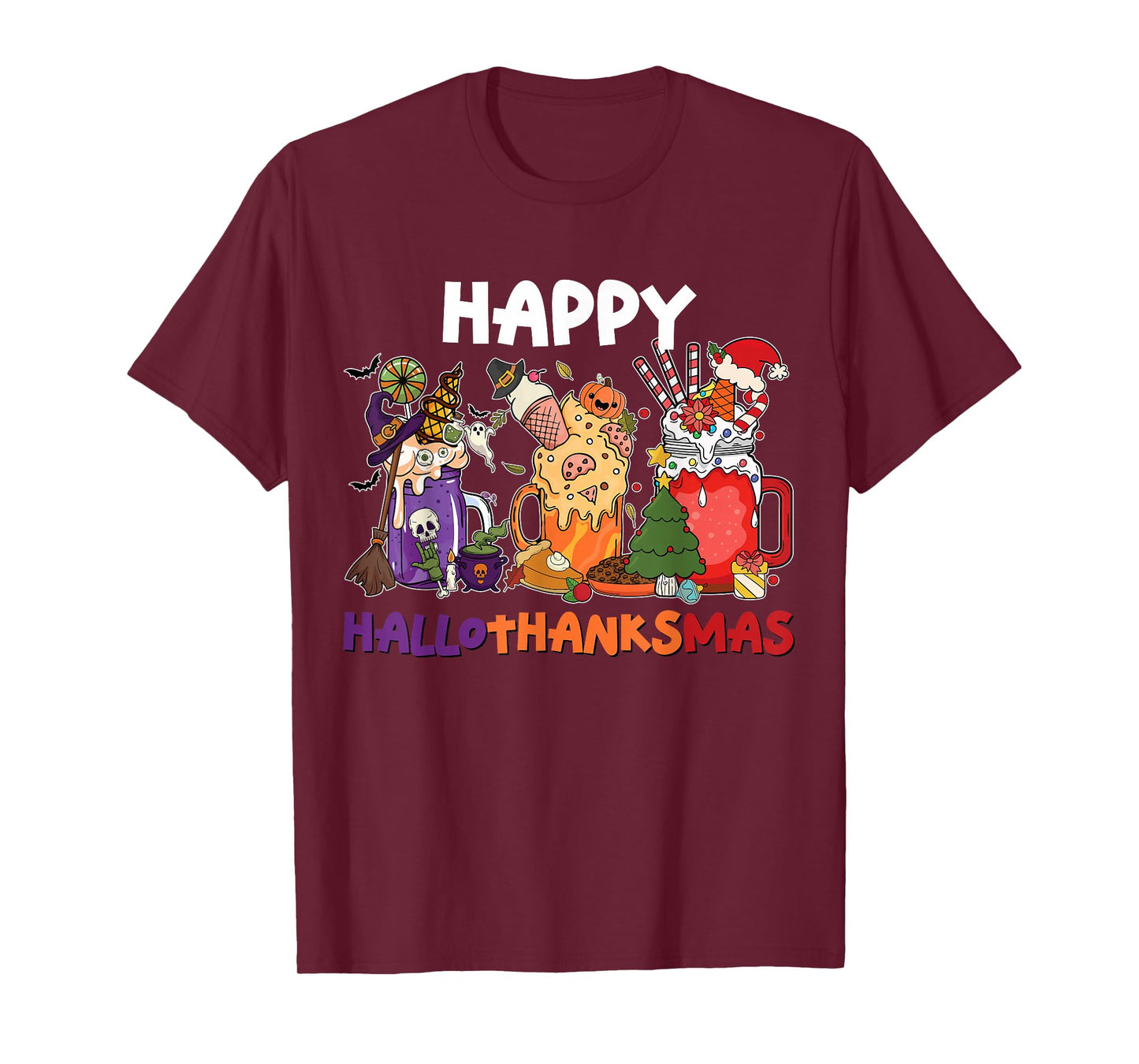 Happy HalloThanksMas Halloween Thanksgiving Christmas T-Shirt