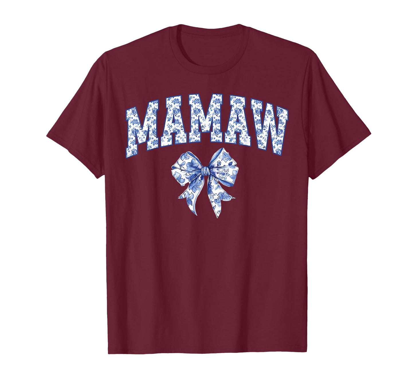 Mamaw Coquette Toile Blue Bow Floral Family Matching T-Shirt