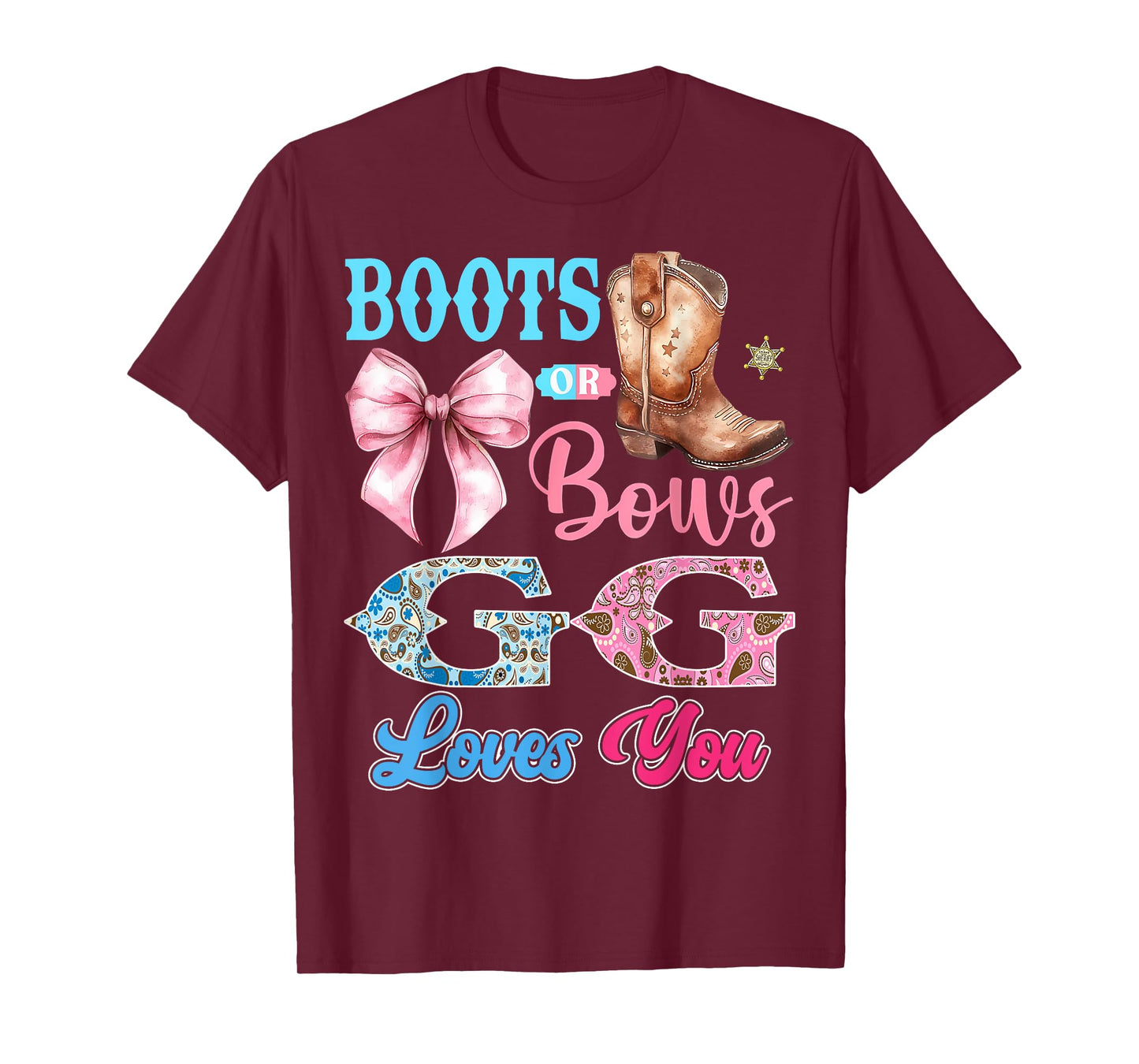 Boots or Bows GG Loves You Gender Reveal Party T-Shirt
