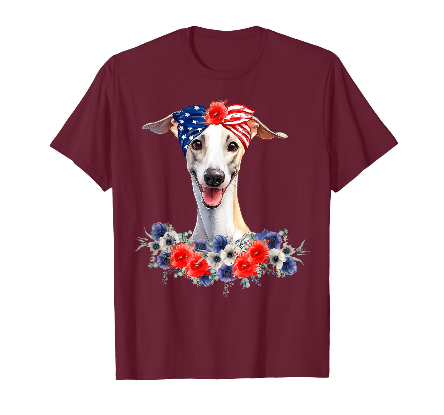 Whippet Dog Bandana American Flag 4th Of July T-Shirt