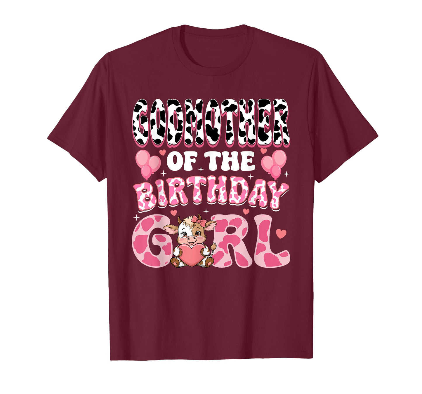 Godmother of The Birthday Girl Highland Cow 1St Birthday T-Shirt