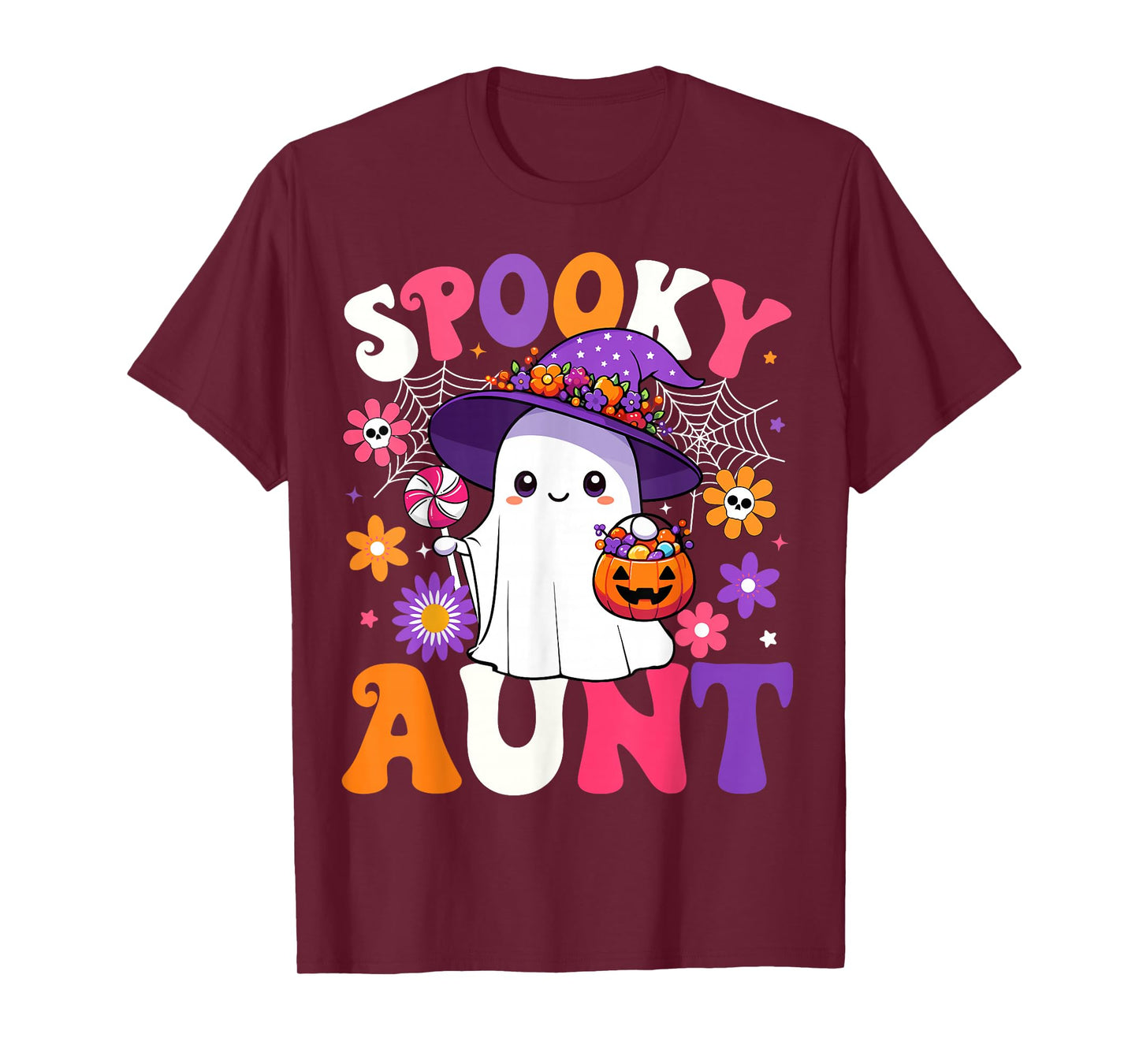 Groovy Spooky Aunt Halloween Ghost Pumpkin Halloween Auntie T-Shirt
