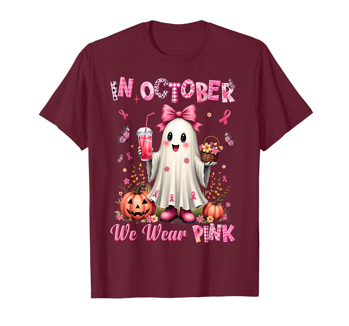 In October We Wear Pink Ghost Breast Cancer Awareness T-Shirt