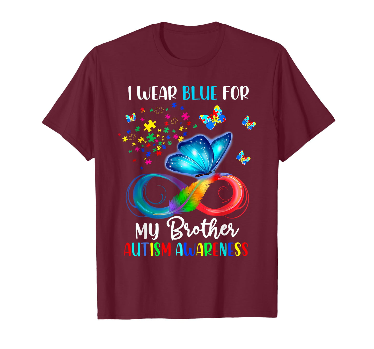 I Wear Blue For My Brother Autism Puzzle Butterfly T-Shirt