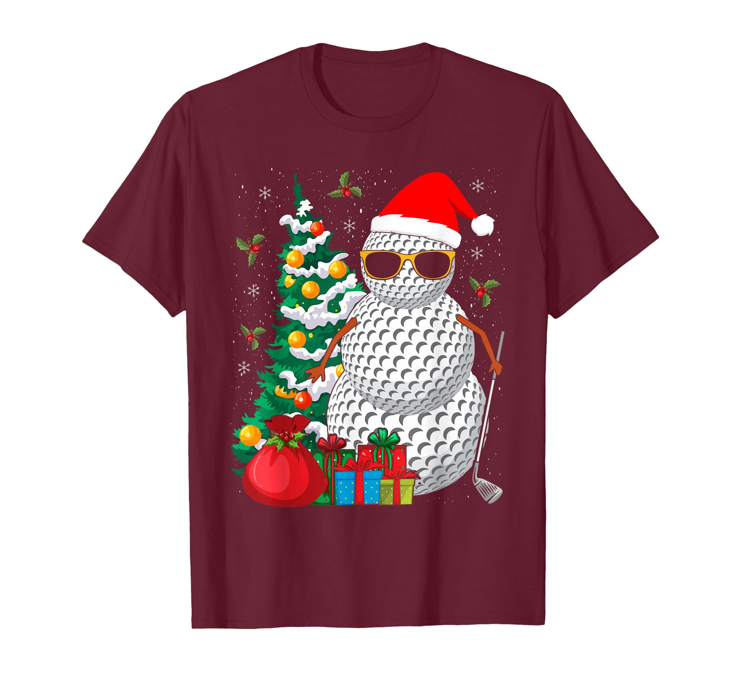 Santa Snowman Golf Ball Christmas Golfer T-Shirt