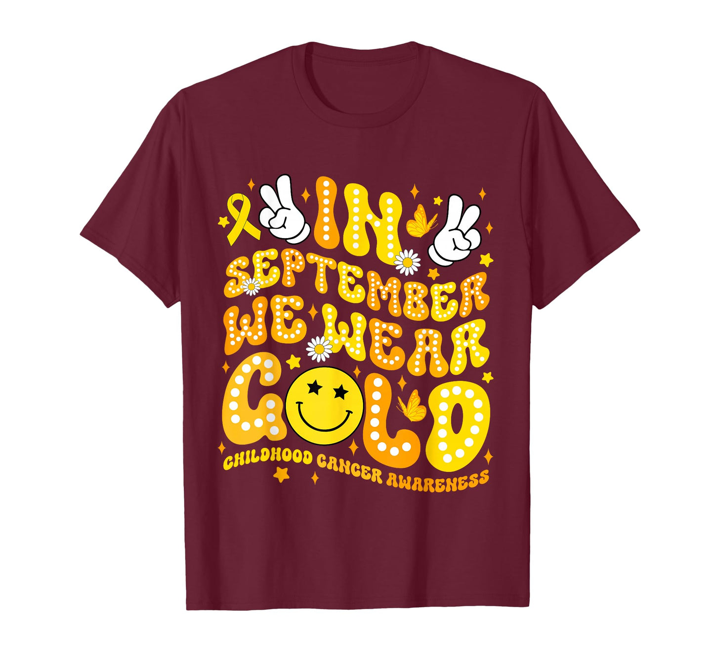 Groovy in September We Wear Gold Childhood Cancer Awareness T-Shirt