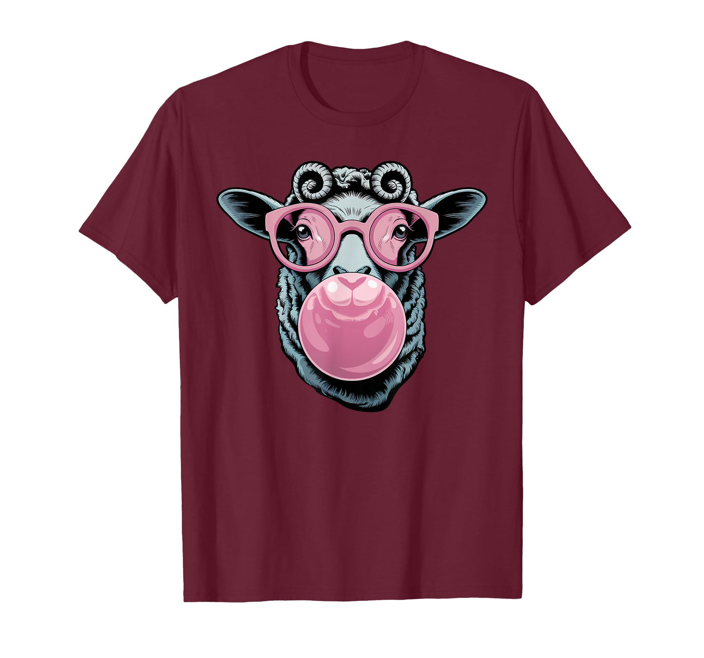 Cool Sheep Face Eating Gum And Makes A Bubble Cute Sheep T-Shirt