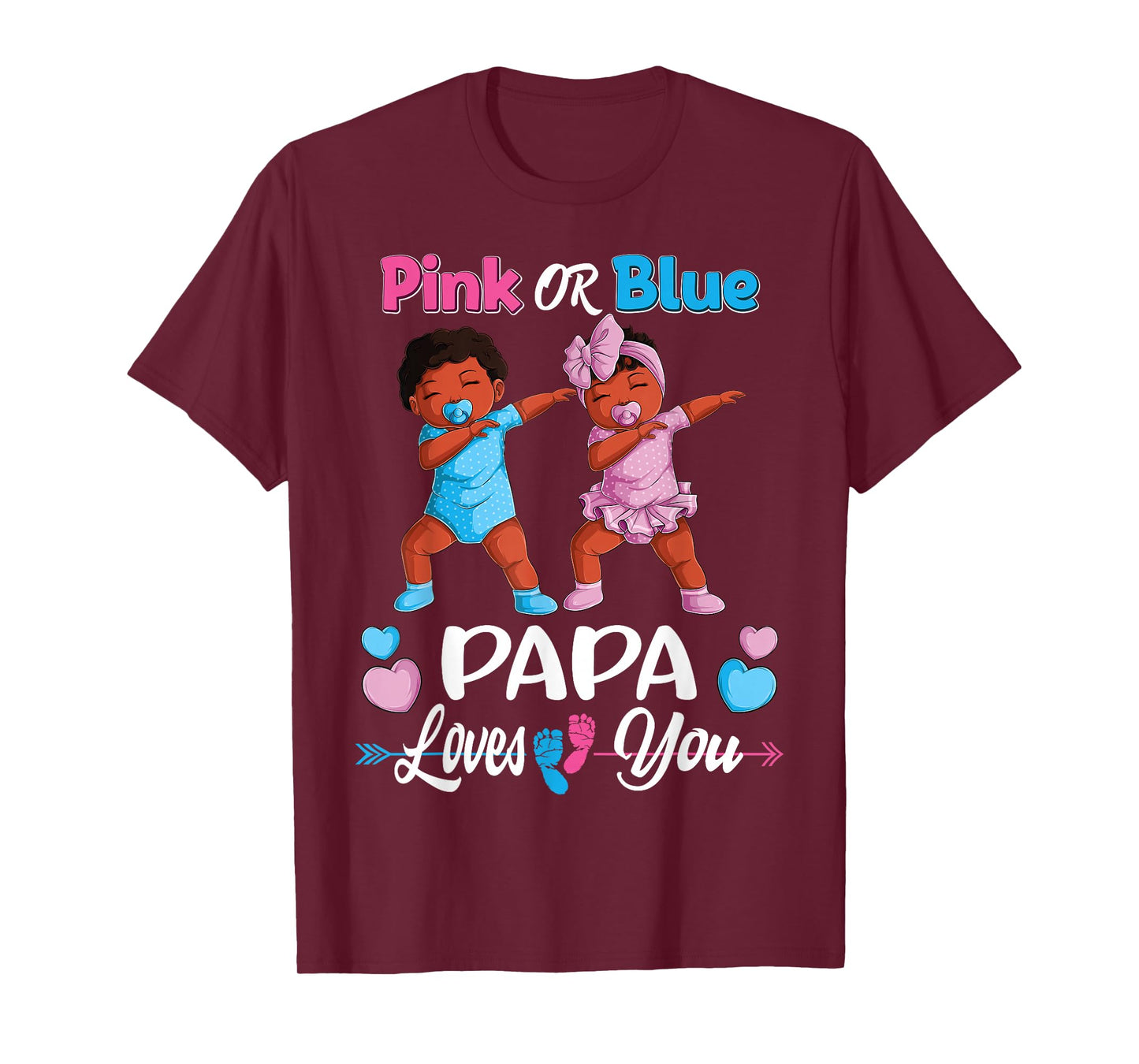 Pink Or Blue Papa Loves You Black Baby Gender Reveal Party T-Shirt