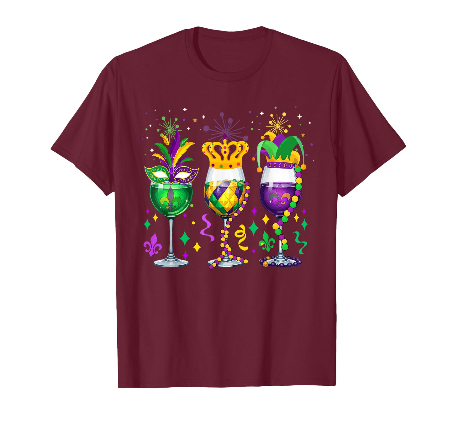 Mardi Gras Glasses Of Wines Drinking Group Masked Parades T-Shirt