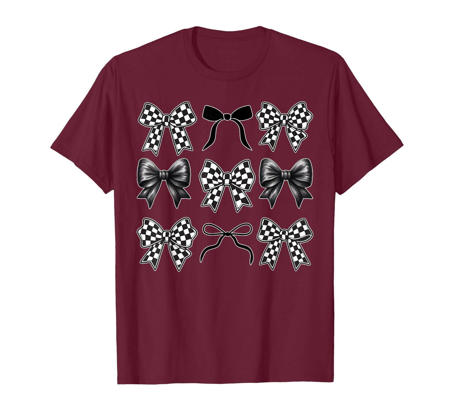 Coquette Bow Checkered Flag Race Car Racing Women Cute T-Shirt