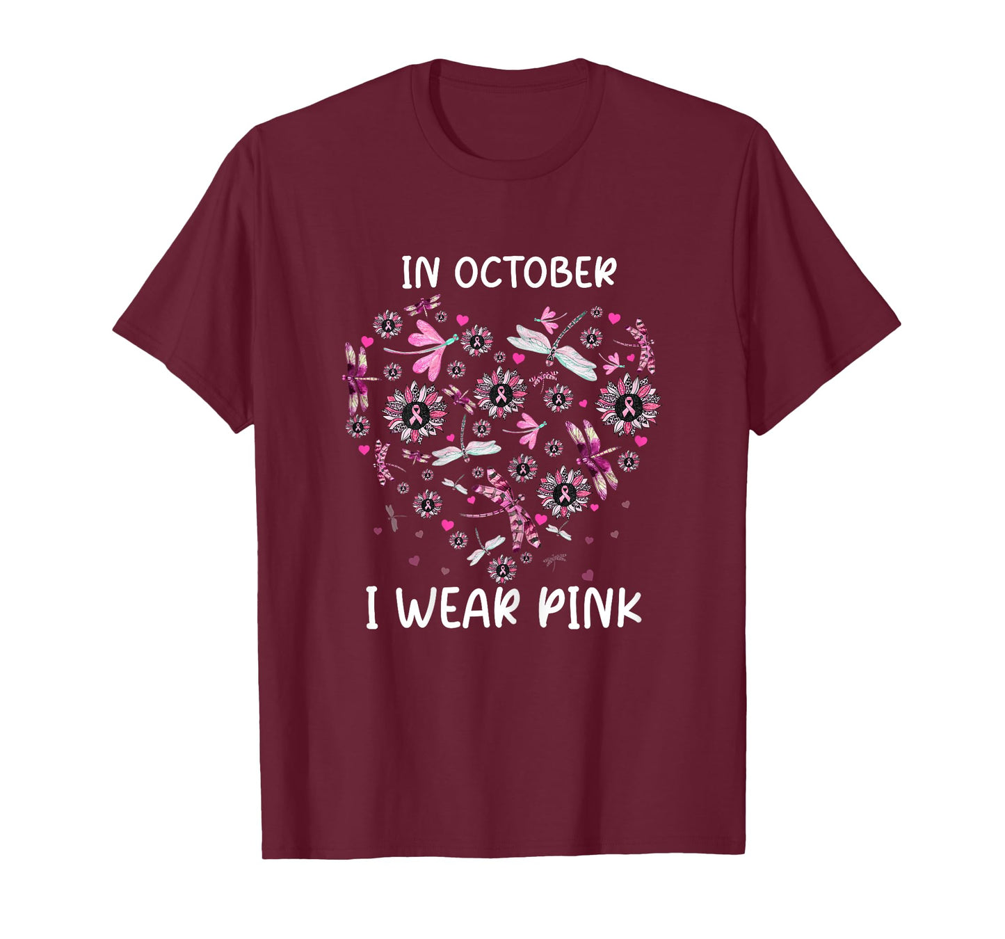 Sunflower Dragonfly Pink Breast Cancer Awareness Women T-Shirt