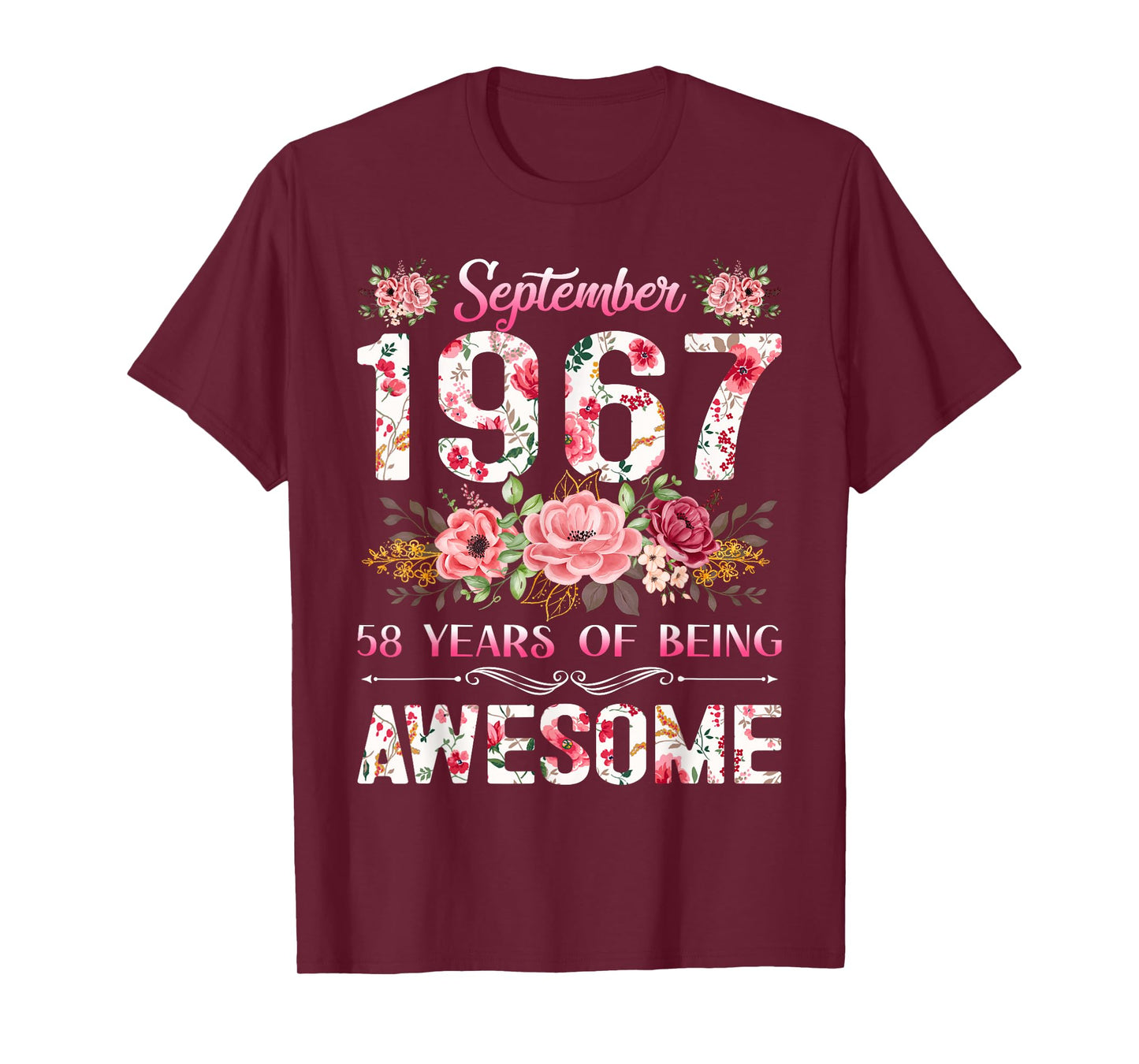 58 Year Old Floral September 1967 58th Birthday Gifts Women T-Shirt