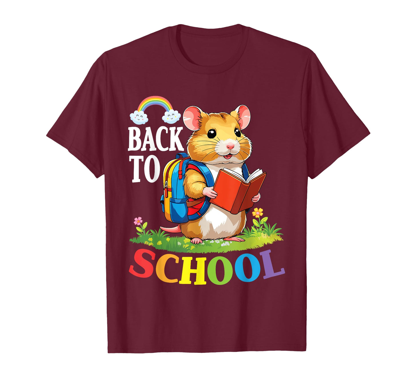 Hamster Student With Backpack Reading Book Back To School T-Shirt