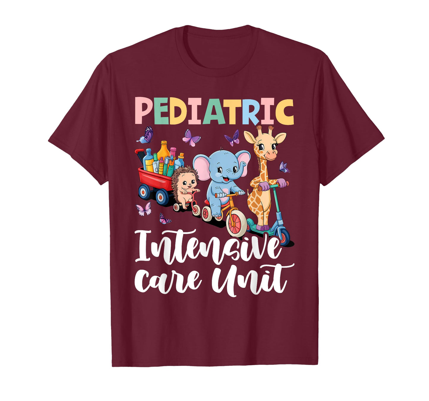 Pediatric Intensive Care Unit Cute Animals Groovy PICU Nurse T-Shirt