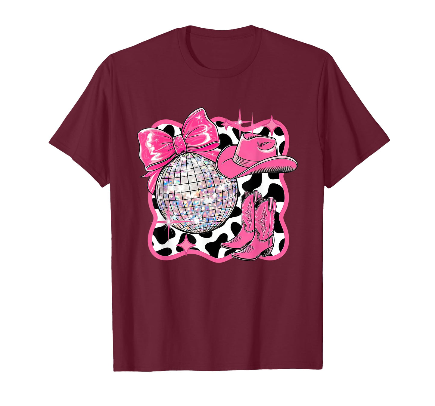 Aesthetic Coquette Western Cowgirl Cowboy Boot Hat Disco Bow T-Shirt