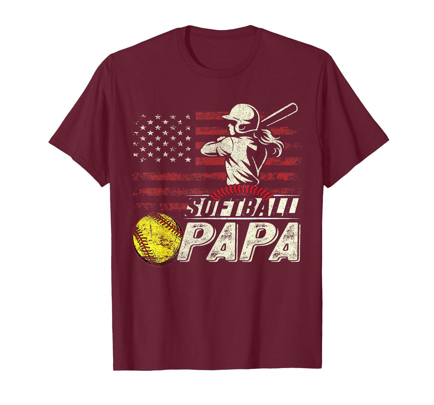 Softball Papa US Flag Gifts For Papa Patriotic Fathers Day T-Shirt
