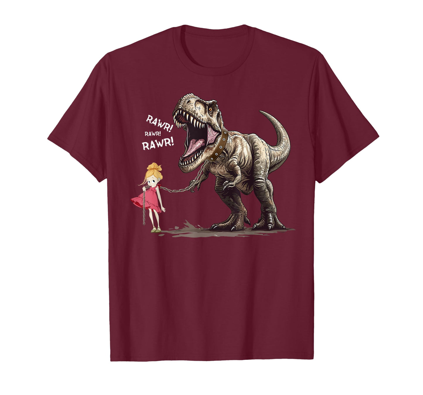 Cute T-Rex Dinosaur Pet on a Leach led by a Girl T-Shirt