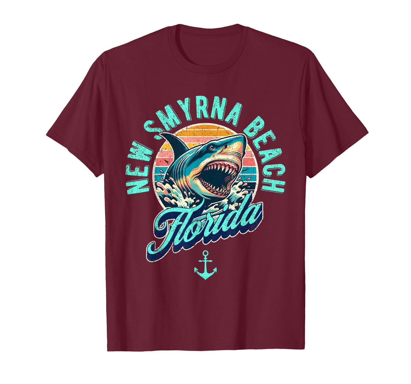 New Smyrna Beach Florida Shark Retro Distressed Design T-Shirt