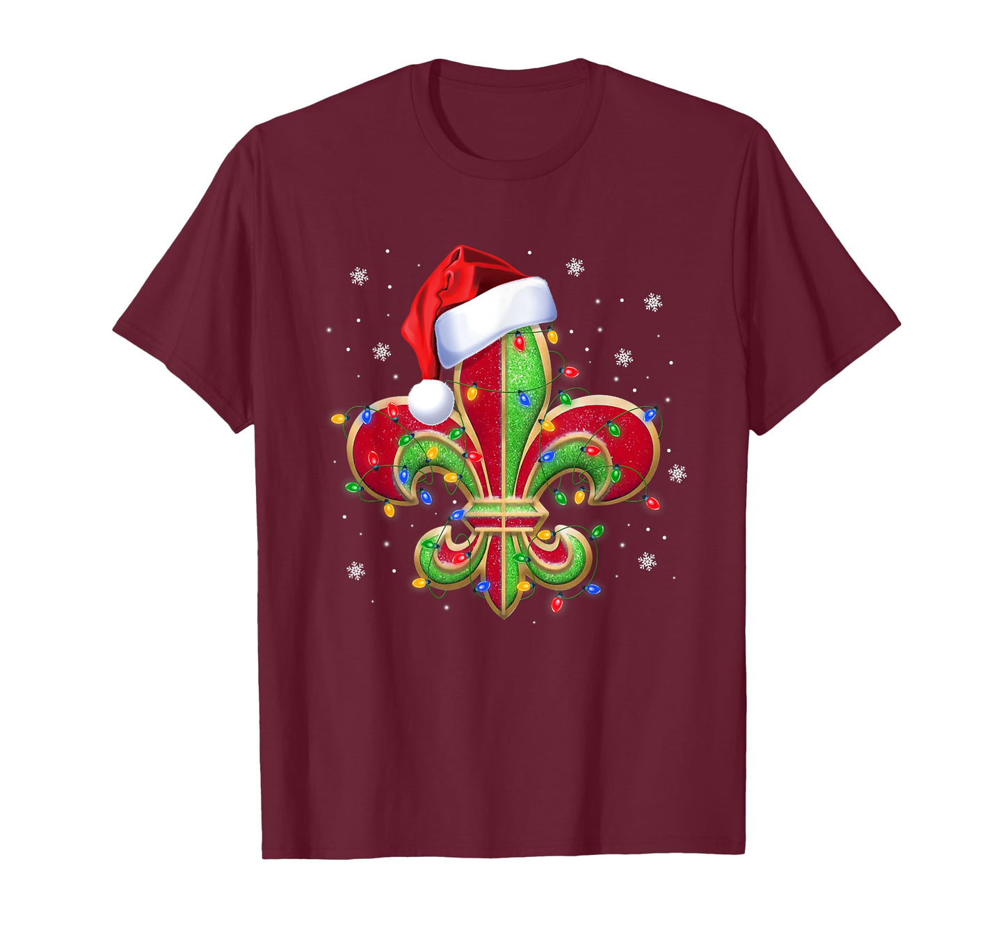Fleur De Lis Christmas Ornament with Santa Hat Xmas Lights T-Shirt