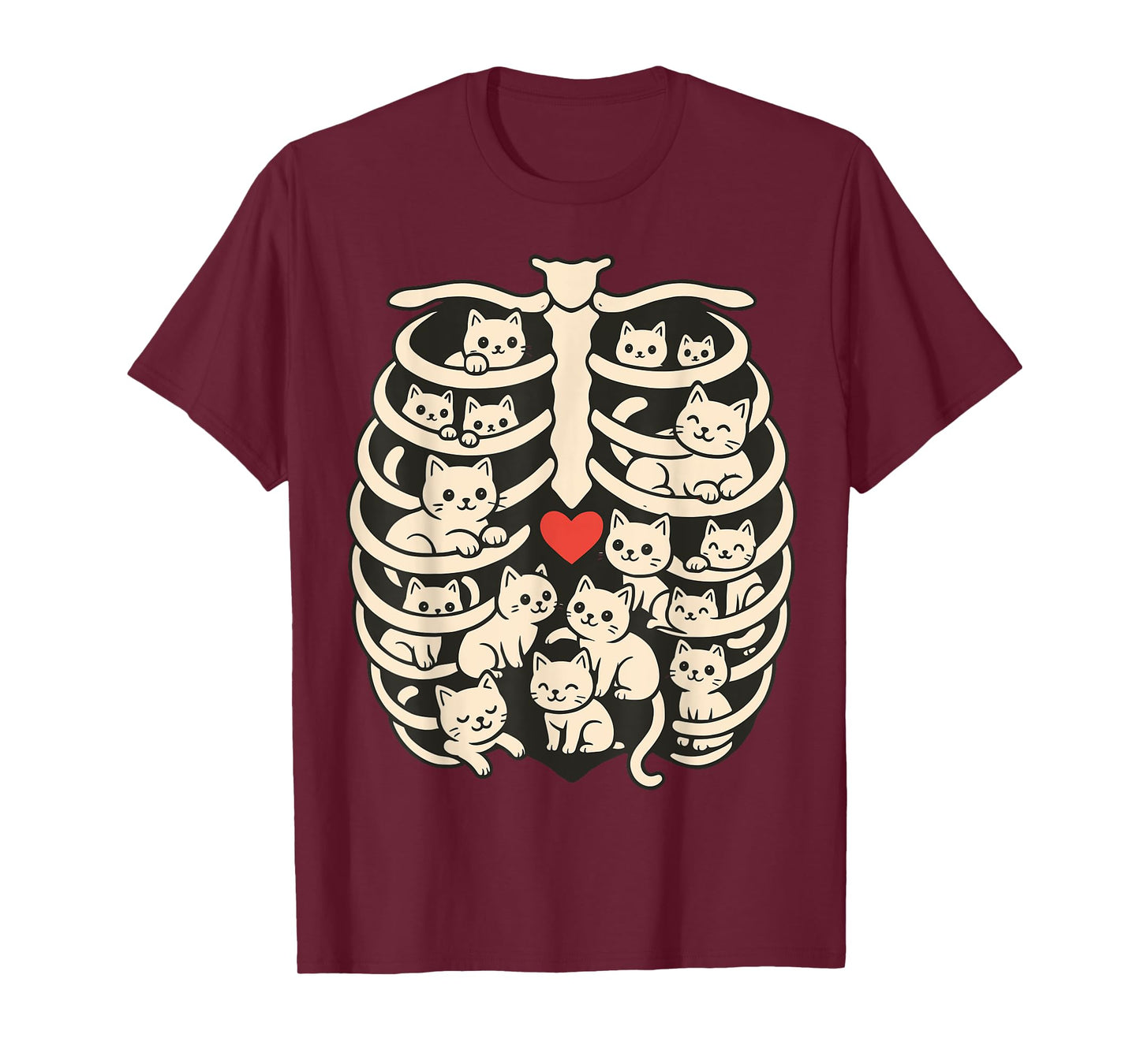 Cute Skeleton Ribcage Full of Cats Halloween Cat Lover T-Shirt
