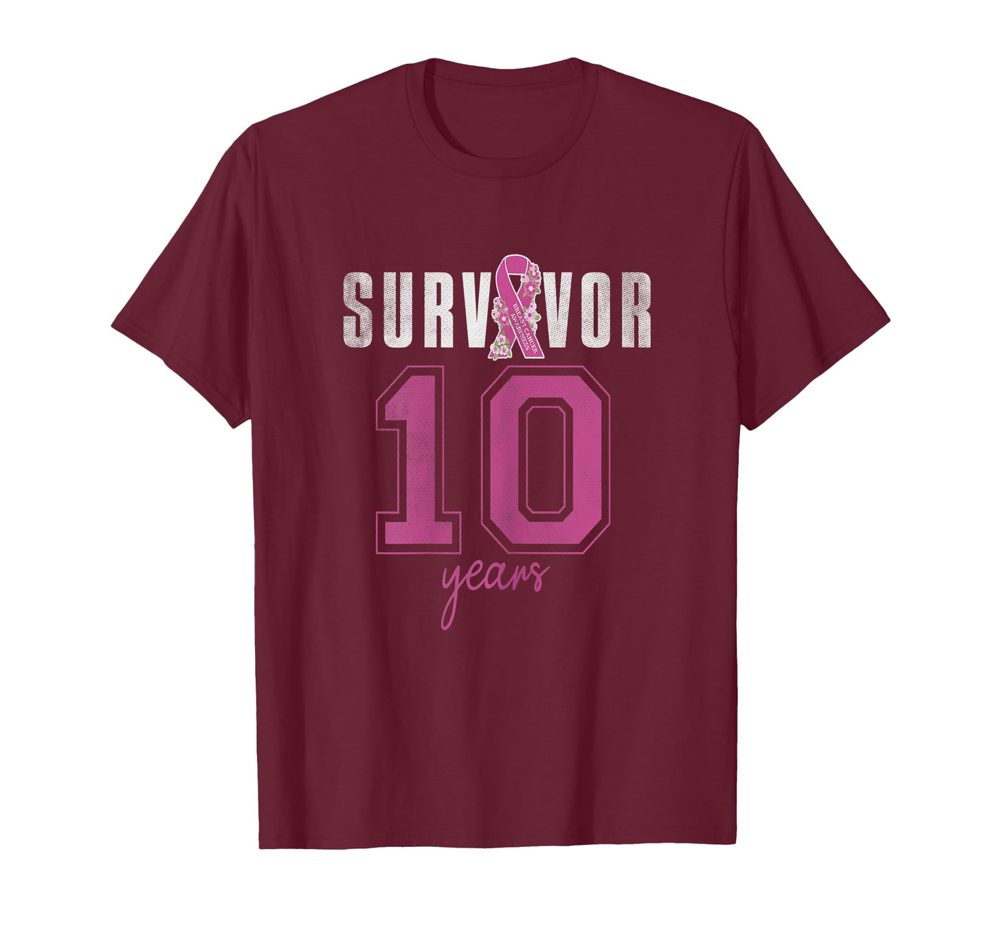 Womens Survivor 10 Years October Ribbon Breast Cancer Awareness T-Shirt