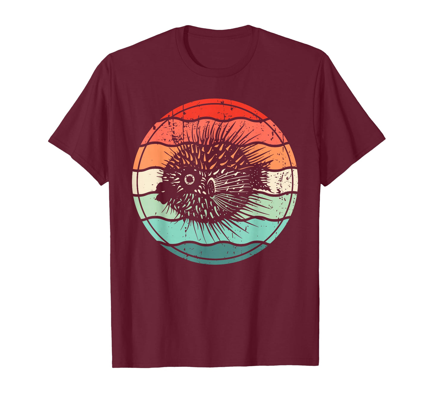 Sea Pufferfish Retro Sunset 70s Vintage Puffer Fish T-Shirt