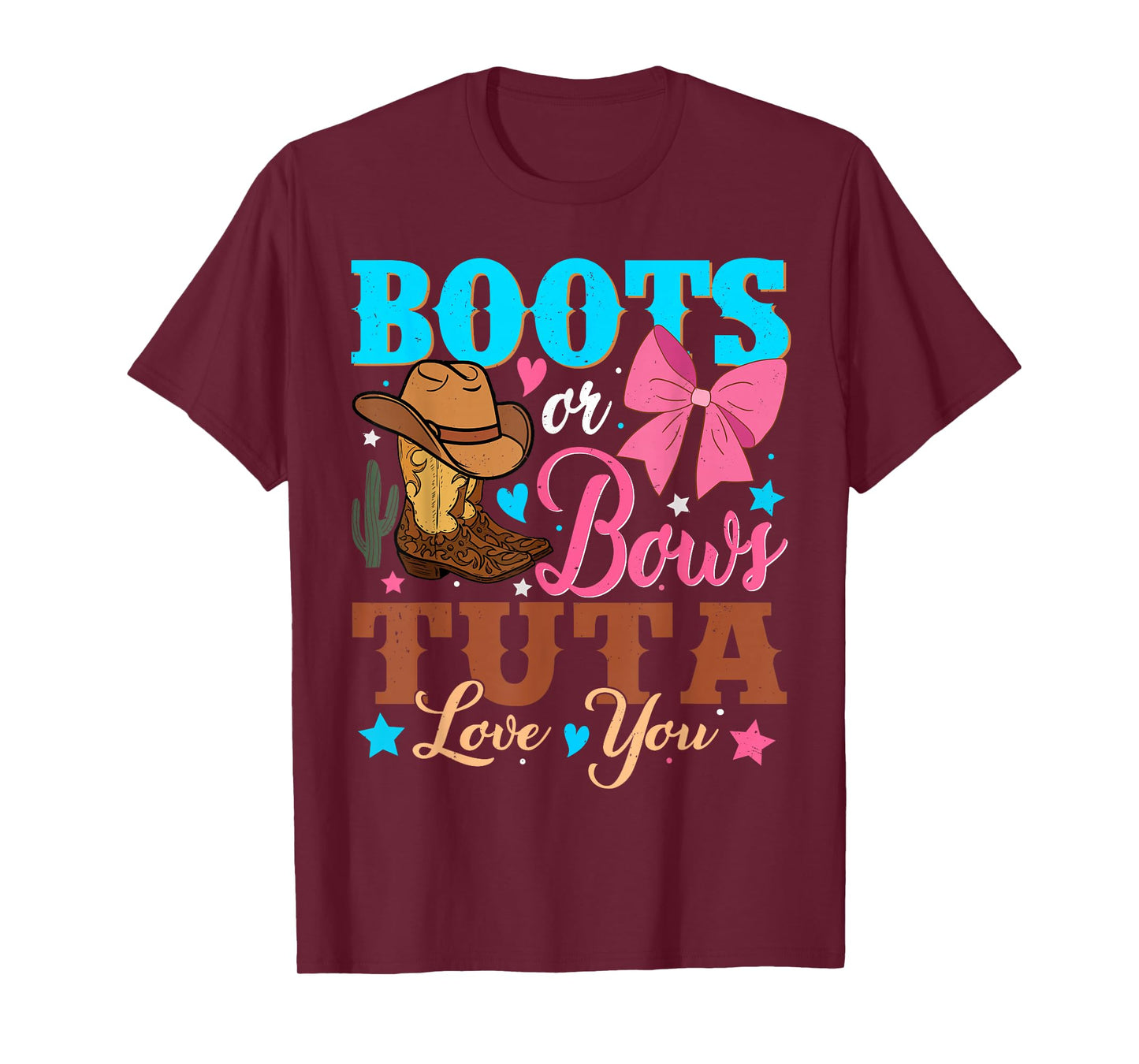 Boots or Bows Tuta Loves You Gender Reveal Party T-Shirt