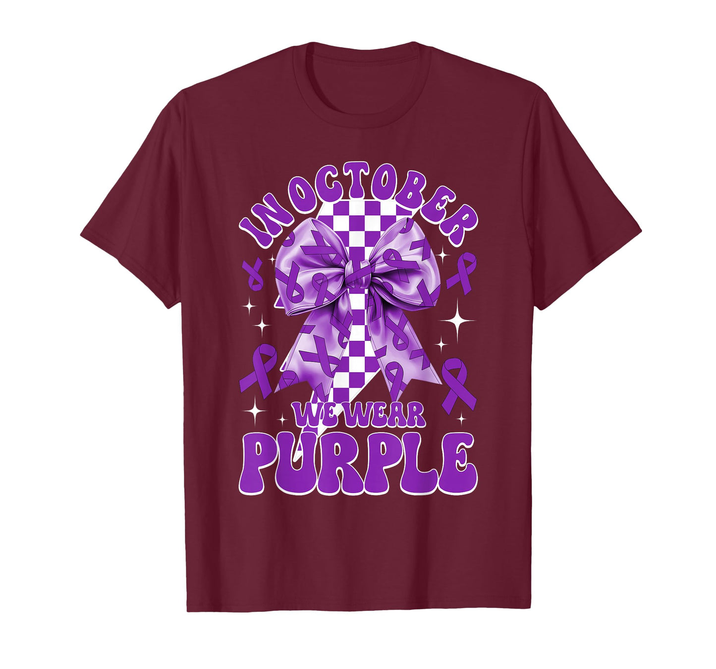 in October We Wear Purple Domestic Violence Awareness Bow T-Shirt