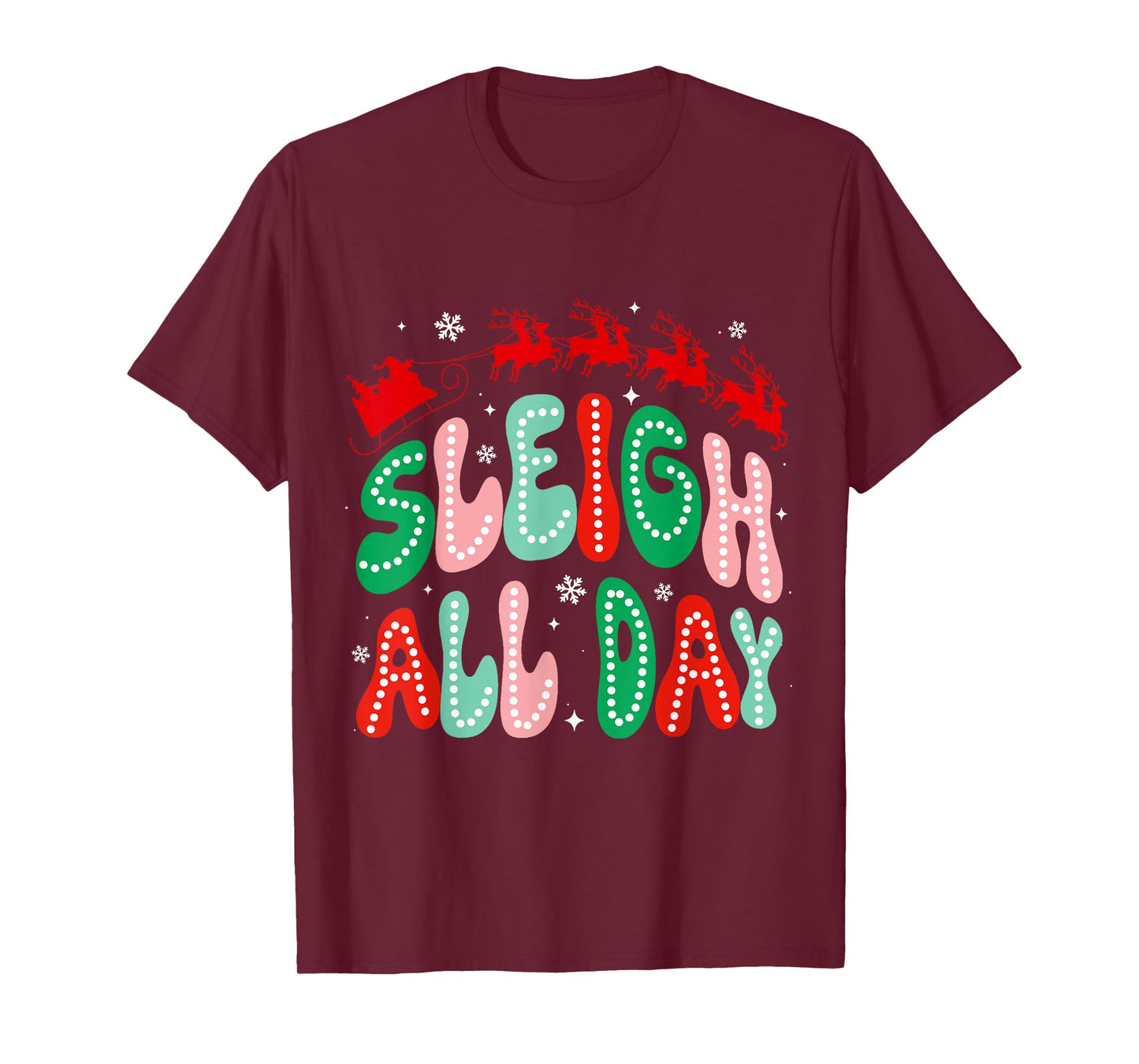 Reindeer Sleigh All Day Retro Christmas Pajamas Women Girls T-Shirt