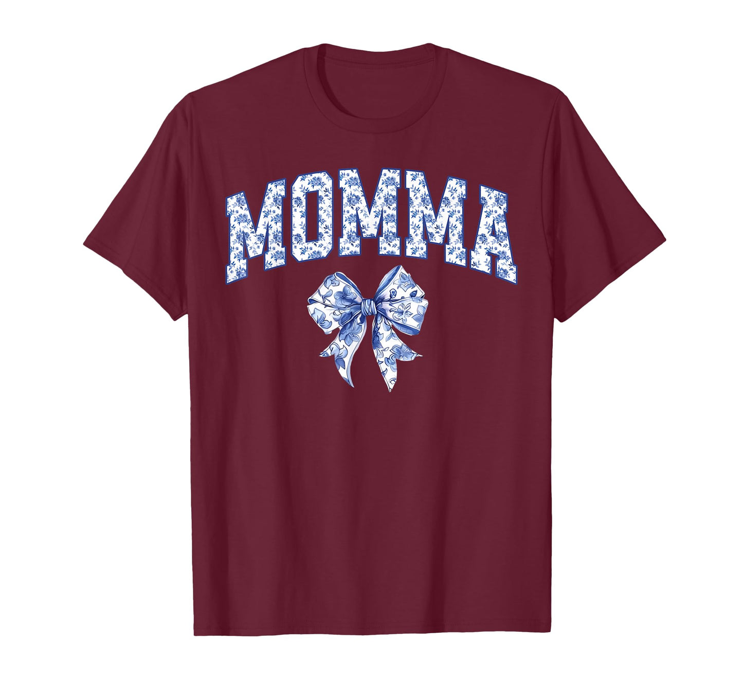 Momma Coquette Toile Blue Bow Floral Family Matching T-Shirt