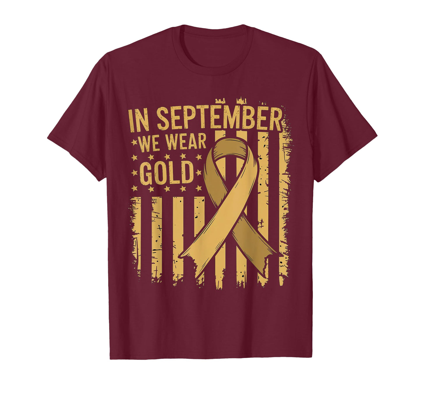 In September We Wear Gold Childhood Cancer Awareness US Flag T-Shirt