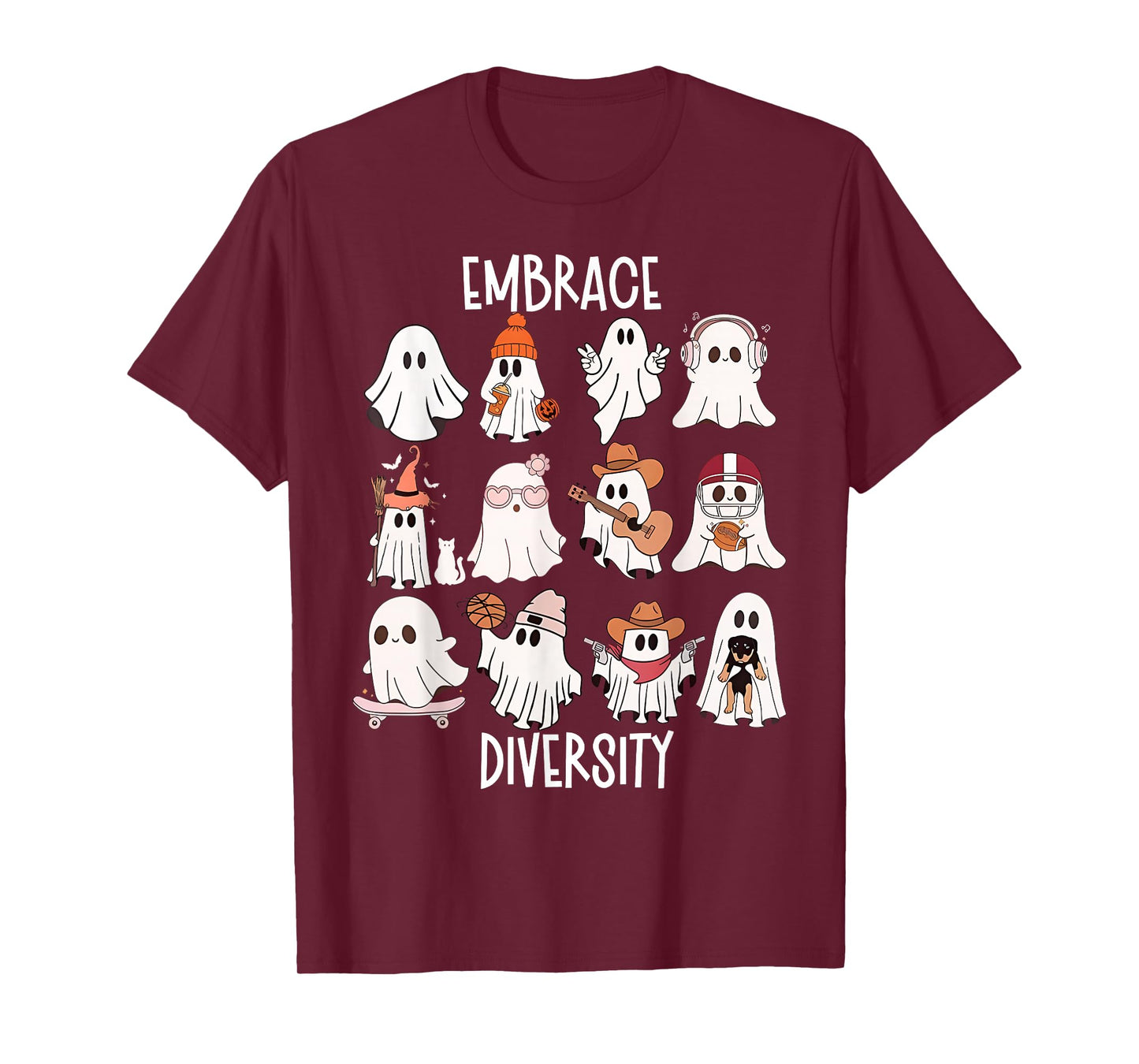 Cute Ghost Embrace Diversity Autism Awareness Halloween T-Shirt